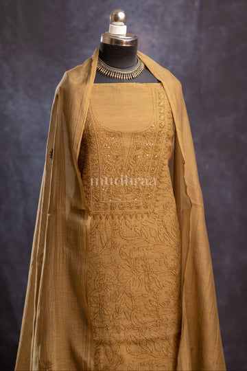 CHIKOO CHIKANKARI MUL-CHANDERI SUIT SET