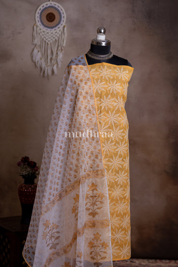 MARIGOLD TEPCHI CHIKANKARI KOTA SUIT SET