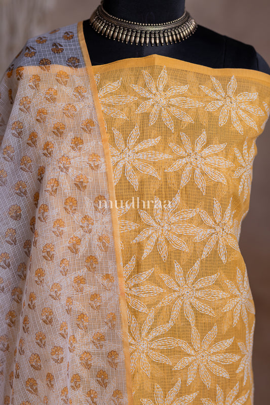 MARIGOLD TEPCHI CHIKANKARI KOTA SUIT SET