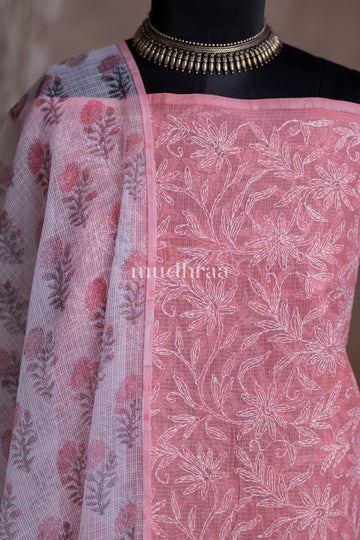 CANDY PINK TEPCHI CHIKANKARI KOTA SUIT SET