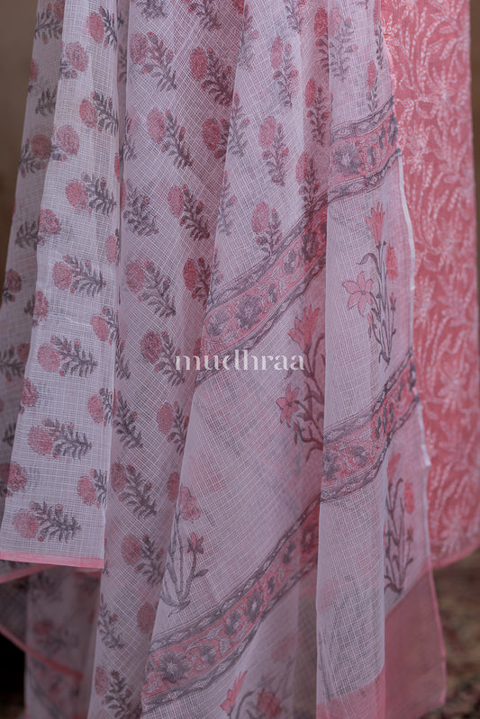 CANDY PINK TEPCHI CHIKANKARI KOTA SUIT SET