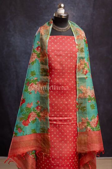 WATERMELON PINK POLKA TUSSAR SUIT SET