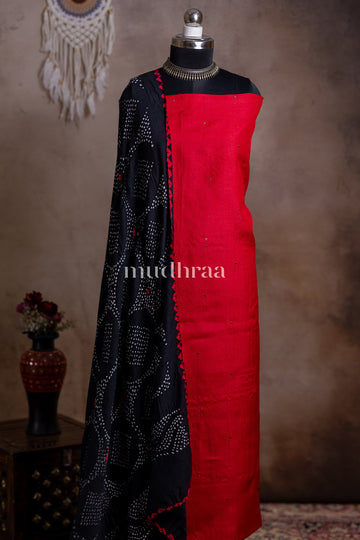 CARMINE RED & BLACK TUSSAR SUIT SET