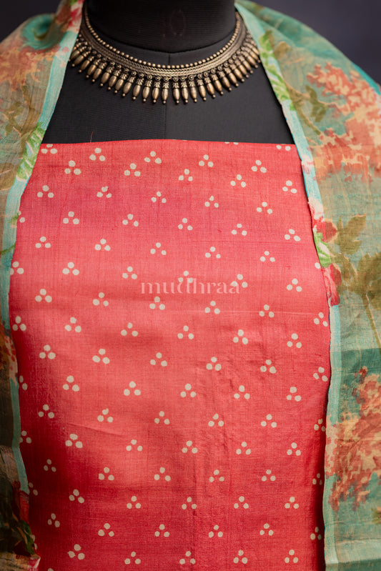 WATERMELON PINK POLKA TUSSAR SUIT SET