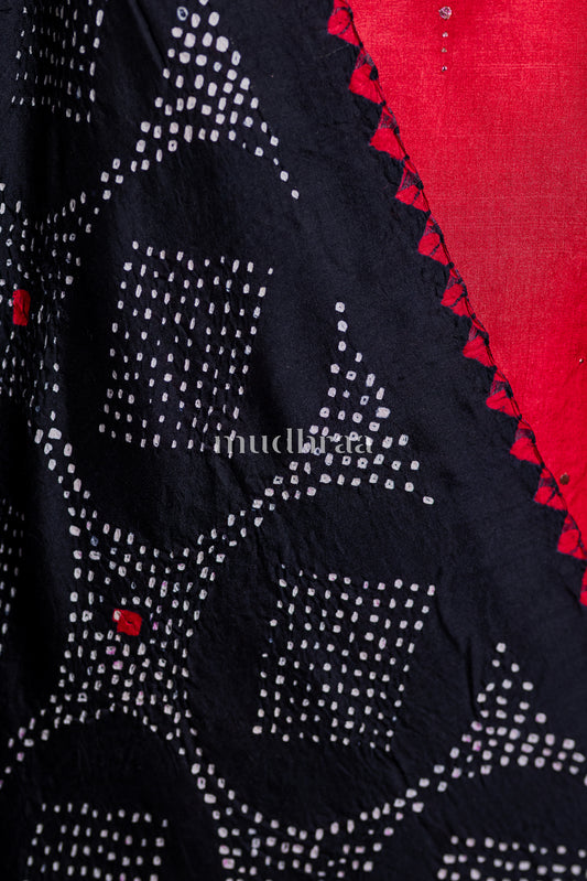 CARMINE RED & BLACK TUSSAR SUIT SET