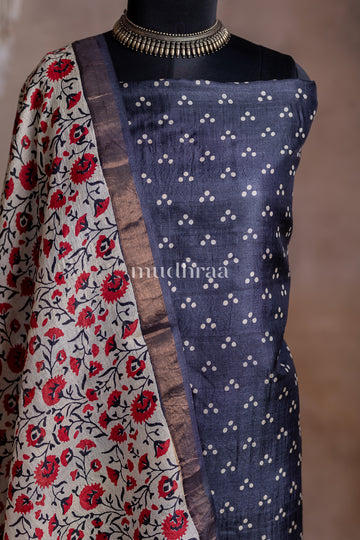 BLACK & WHITE POLKA TUSSAR SUIT SET