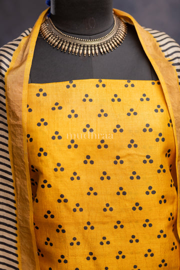SUNSHINE YELLOW POLKA TUSSAR SUIT SET