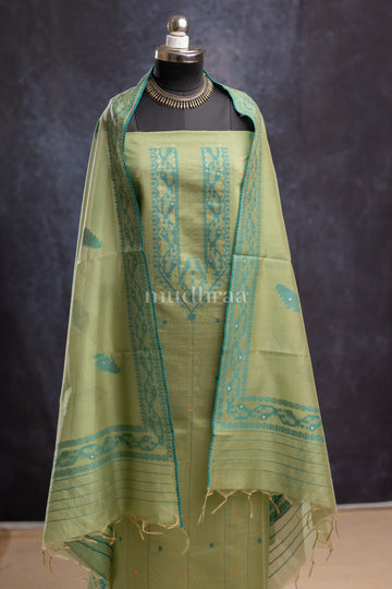 PISTACHIO GREEN JAMDANI CHANDERI SUIT SET