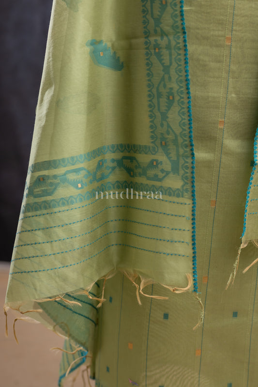 PISTACHIO GREEN JAMDANI CHANDERI SUIT SET