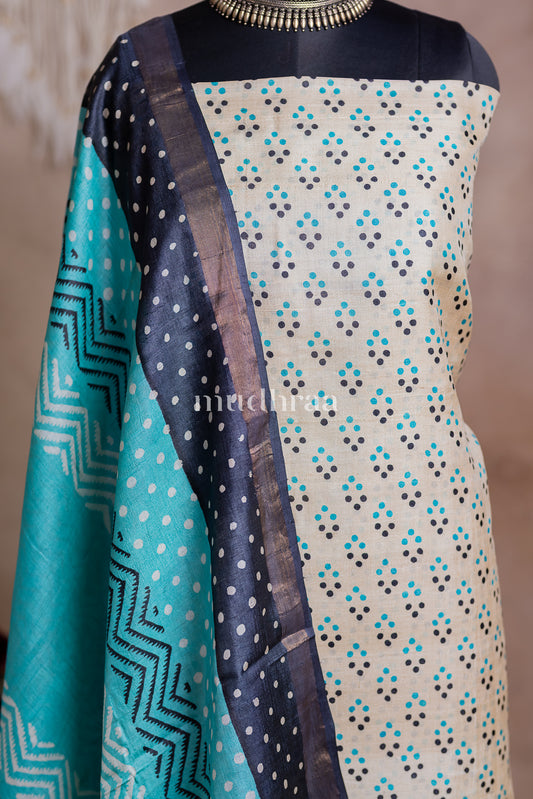IVORY & TURQUOISE TUSSAR SUIT SET