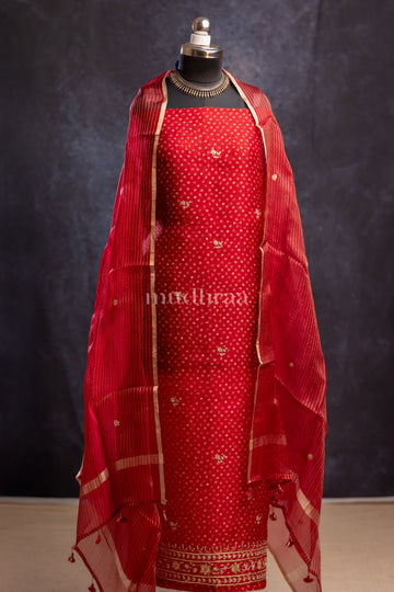 SCARLET BANDHANI ORGANZA SUIT SET