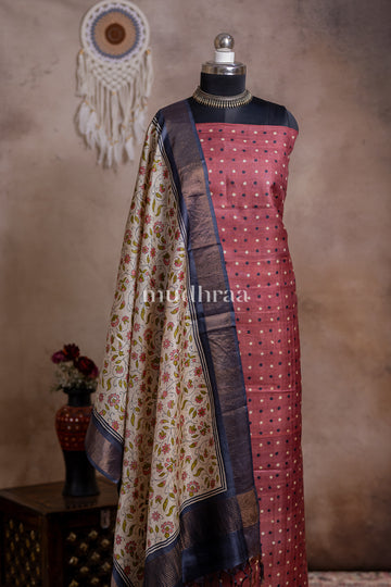 MAROON POLKA TUSSAR SUIT SET