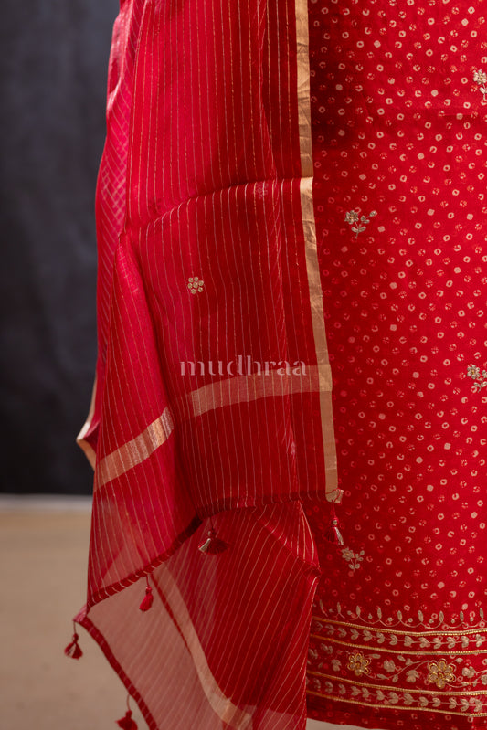 SCARLET BANDHANI ORGANZA SUIT SET