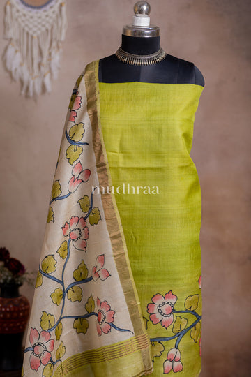 GREEN & IVORY KALAMKARI TUSSAR SUIT SET