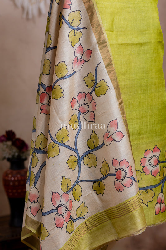 GREEN & IVORY KALAMKARI TUSSAR SUIT SET