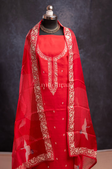 CRIMSON RED TUSSAR SUIT SET