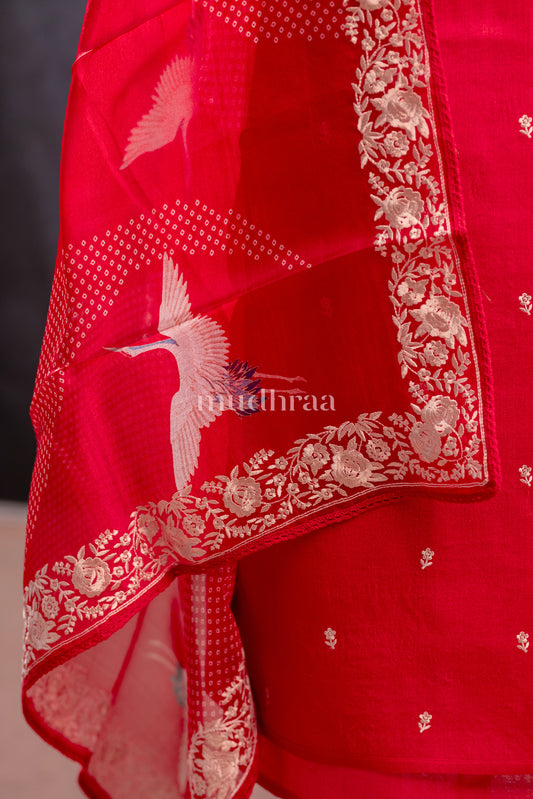 CRIMSON RED TUSSAR SUIT SET