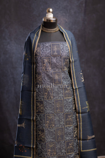 MIDNIGHT BLUE PICHWAI EMBROIDERED MOONGA SILK SUIT SET