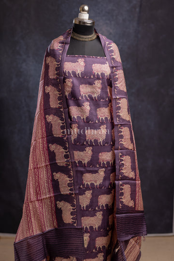 DEEP MAUVE PICHWAI TUSSAR SILK SUIT