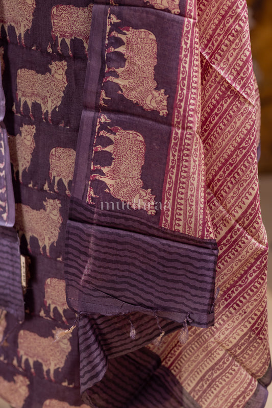 DEEP MAUVE PICHWAI TUSSAR SILK SUIT