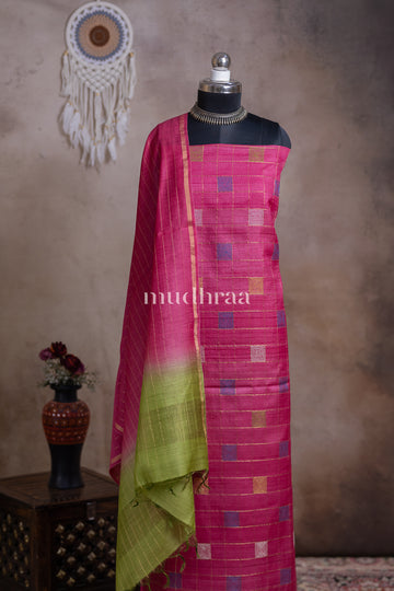 BARBIE PINK & GREEN TUSSAR SUIT SET