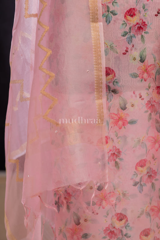 BABY PINK FLORAL ORGANZA SUIT SET
