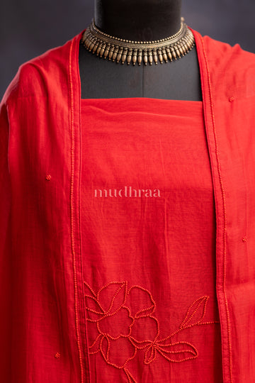 HIBISCUS MUL CHANDERI EMBROIDERED SUIT SET