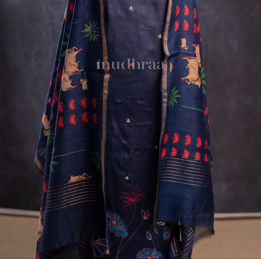 BLUE SAPPHIRE EMBROIDERED SHIBORI TUSSAR SUIT SET