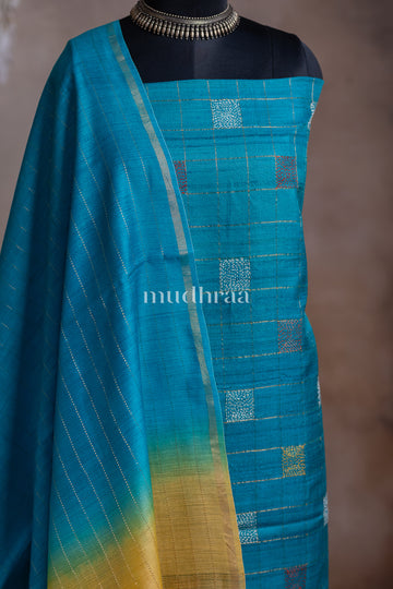 TURQUOISE & YELLOW TUSSAR SUIT SET
