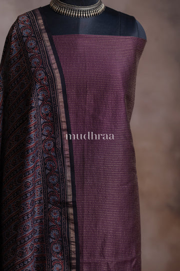 COFFEE ZARI CHECKED TUSSAR SUIT SET