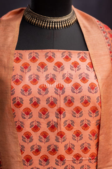 LIGHT ORANGE MOONGA TUSSAR SUIT SET