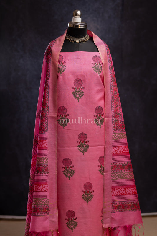 BUBBLEGUM PINK MOONGA TUSSAR SUIT SET