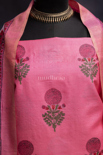 BUBBLEGUM PINK MOONGA TUSSAR SUIT SET
