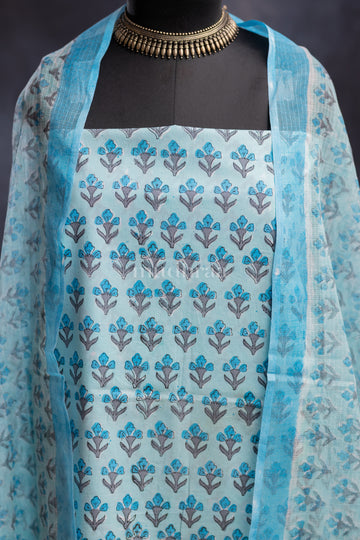 SKY BLUE HANDBLOCK PRINTED COTTON SUIT SET