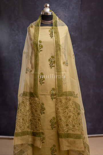 MEHENDI OMBRE COTTON HANDBLOCK PRINTED SUIT SET