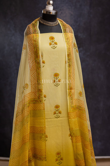 MARIGOLD OMBRE COTTON HANDBLOCK PRINTED SUIT SET