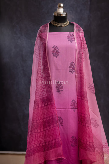 PINK OMBRE COTTON HANDBLOCK PRINTED SUIT SET