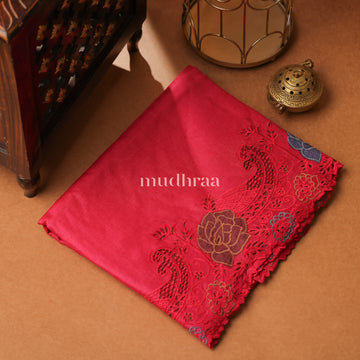 RANI PINK APPLIQUE FLORAL TUSSAR SAREE