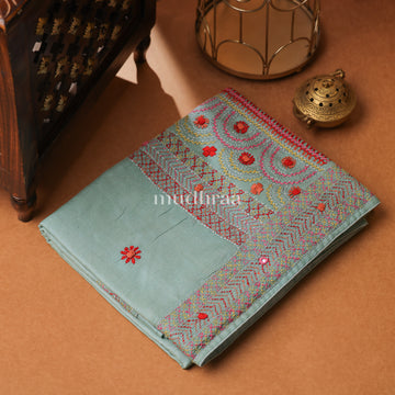 PASTEL AQUA GREEN LAMBANI EMBROIDERY TUSSAR SAREE