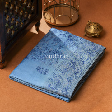 ICE BLUE CHIKANKARI TUSSAR SAREE