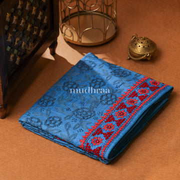 COBALT & RED KUTCH - KANTHA TUSSAR SAREEE