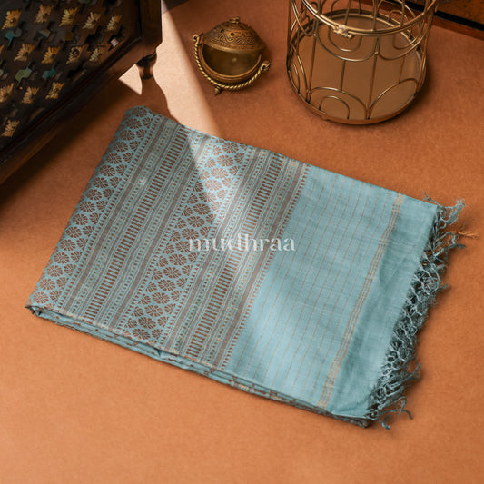 PASTEL BLUE & GOLD HANDWOVEN TUSSAR SAREE