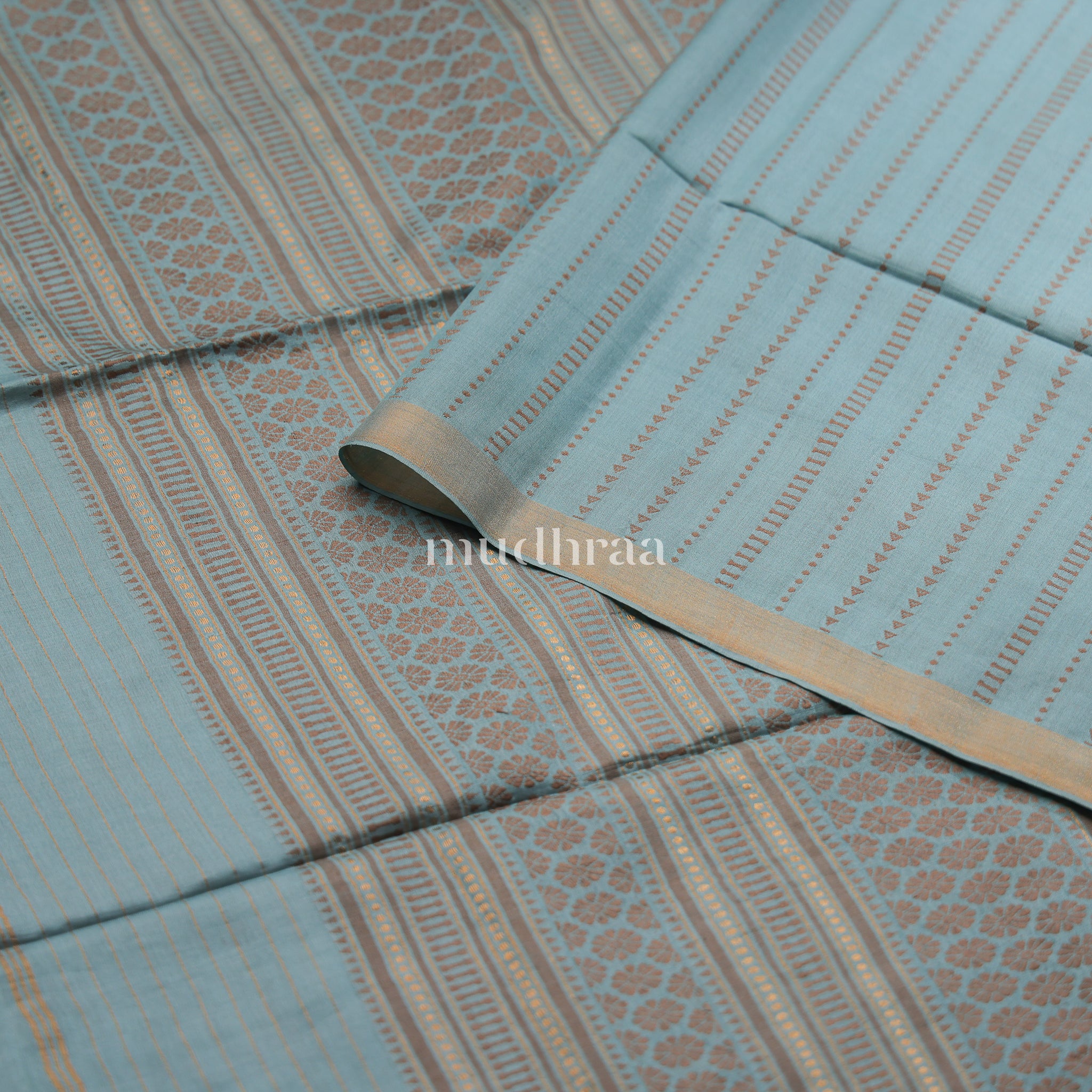 PASTEL BLUE & GOLD HANDWOVEN TUSSAR SAREE