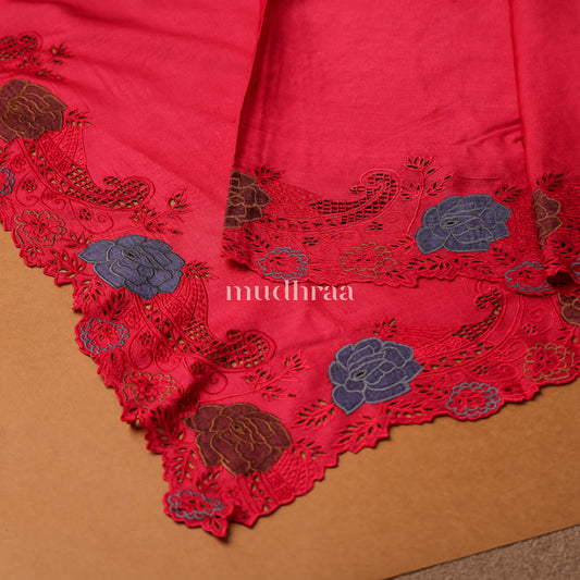RANI PINK APPLIQUE FLORAL TUSSAR SAREE