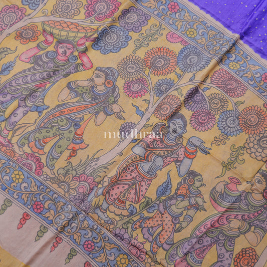 ROYAL BLUE BANDHANI KALAMKARI TUSSAR SAREE