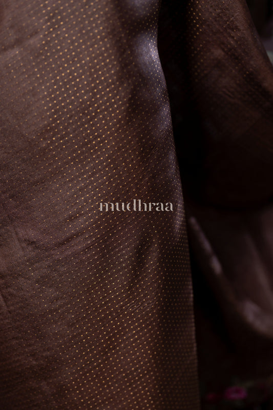 DARK OAK EMBROIDERED TUSSAR SAREE