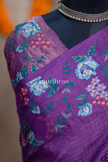 VIVID PURPLE EMBROIDERED TUSSAR SAREE