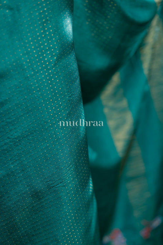 VIVID TEAL EMBROIDERED TUSSAR SAREE