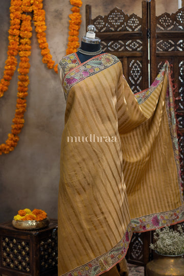 CARAMEL CUTWORK TUSSAR SAREE