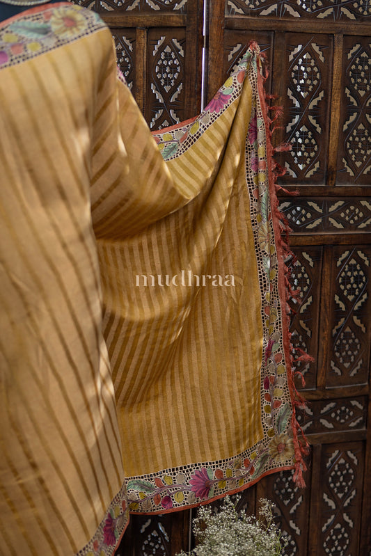 CARAMEL CUTWORK TUSSAR SAREE